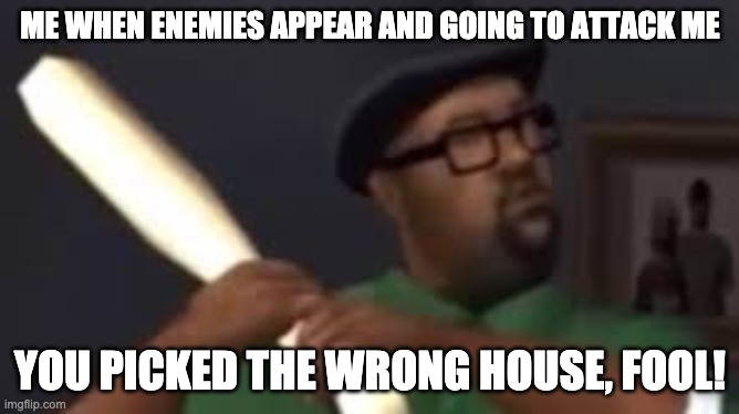 You picked the wrong house fool | ME WHEN ENEMIES APPEAR AND GOING TO ATTACK ME; YOU PICKED THE WRONG HOUSE, FOOL! | image tagged in you picked the wrong house fool | made w/ Imgflip meme maker