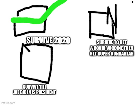Survive to checklist | SURVIVE TO GET A COVID VACCINE THEN GET SUPER GONNAREAH; SURVIVE 2020; SURVIVE TILL JOE BIDEN IS PRESIDENT | image tagged in blank white template | made w/ Imgflip meme maker