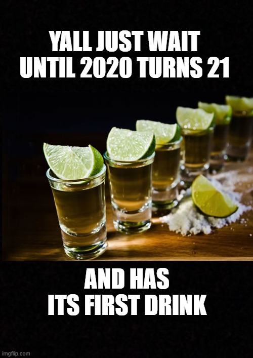 2020 turns 21 | YALL JUST WAIT UNTIL 2020 TURNS 21; AND HAS ITS FIRST DRINK | image tagged in blank,2020,2020 sucks,happy new year | made w/ Imgflip meme maker