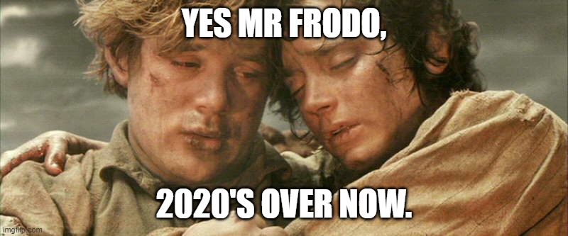 Frodo & Samwise Mordor | YES MR FRODO, 2020'S OVER NOW. | image tagged in frodo samwise mordor | made w/ Imgflip meme maker