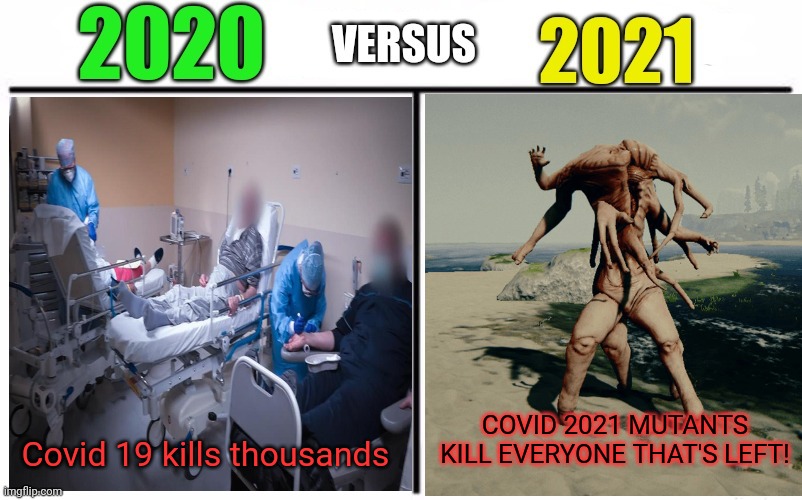 2021 problems | COVID 2021 MUTANTS KILL EVERYONE THAT'S LEFT! Covid 19 kills thousands | image tagged in 2021,problems,2020 vs 2021,mutant,virus | made w/ Imgflip meme maker