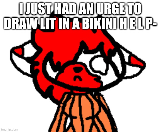 I was watching anime memes... | I JUST HAD AN URGE TO DRAW LIT IN A BIKINI H E L P- | image tagged in lit sad | made w/ Imgflip meme maker