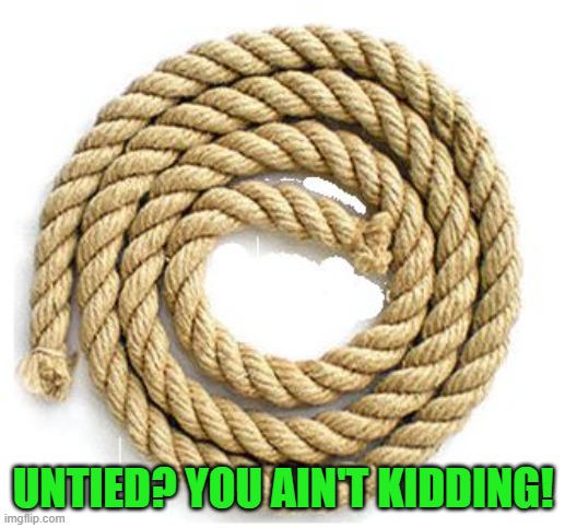 rope | UNTIED? YOU AIN'T KIDDING! | image tagged in rope | made w/ Imgflip meme maker