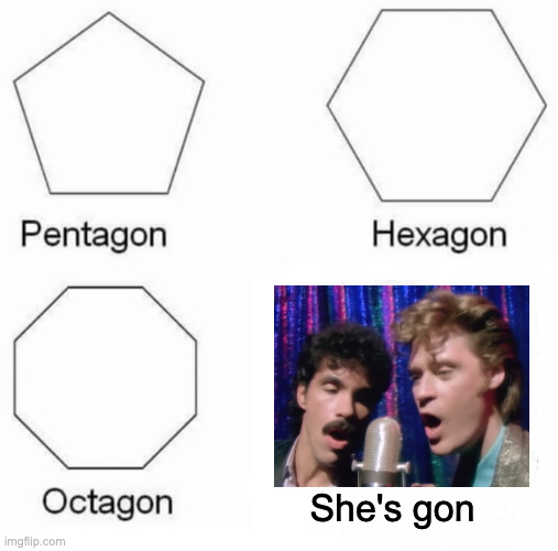 Hall and Oates | She's gon | image tagged in memes,pentagon hexagon octagon | made w/ Imgflip meme maker
