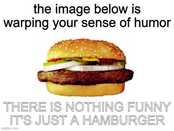 I didn't laugh, did you? | the image below is warping your sense of humor; THERE IS NOTHING FUNNY
IT'S JUST A HAMBURGER | image tagged in blank white template | made w/ Imgflip meme maker