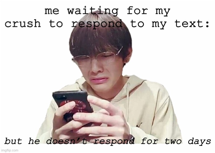 bts meme | me waiting for my crush to respond to my text:; but he doesn’t respond for two days | image tagged in memeabe bts | made w/ Imgflip meme maker