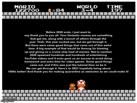 The final meme of 2020 | image tagged in thank you mario | made w/ Imgflip meme maker