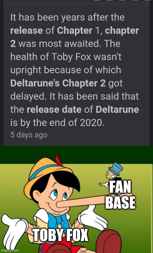 Lies | FAN BASE; TOBY FOX | image tagged in liar | made w/ Imgflip meme maker