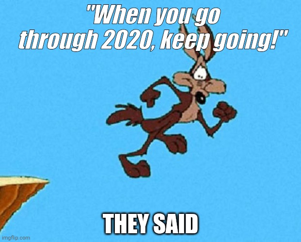 Wile E. Coyote 2021 | "When you go through 2020, keep going!"; THEY SAID | image tagged in wile e coyote | made w/ Imgflip meme maker
