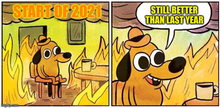 May you have a merry new year everyone | STILL BETTER THAN LAST YEAR; START OF 2021 | image tagged in this is fine blank | made w/ Imgflip meme maker