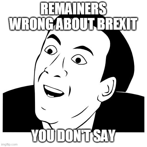 you don't say | REMAINERS WRONG ABOUT BREXIT; YOU DON'T SAY | image tagged in you don't say,brexit,eu,remainers,2021,uk | made w/ Imgflip meme maker