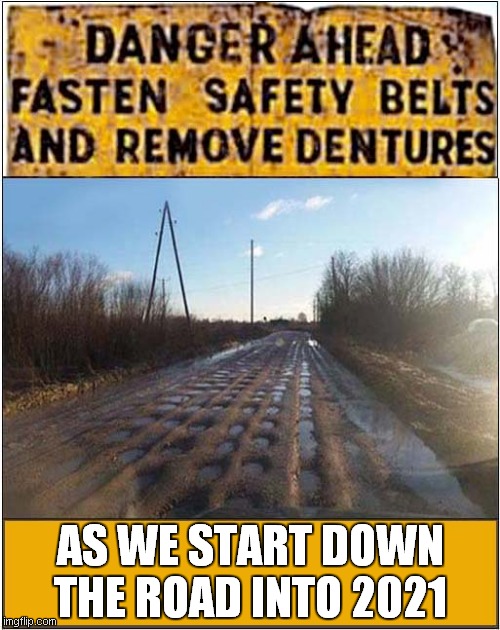 A Bumpy Road Ahead ? | AS WE START DOWN THE ROAD INTO 2021 | image tagged in fun,2021,warning sign | made w/ Imgflip meme maker