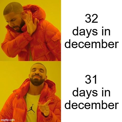 Punch Corona | 32 days in december; 31 days in december | image tagged in memes,drake hotline bling | made w/ Imgflip meme maker