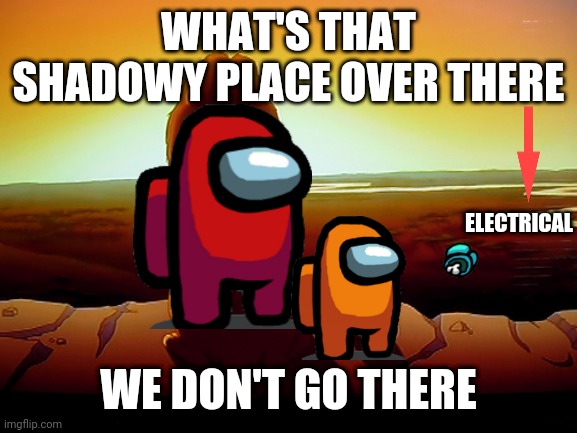 Lion King | WHAT'S THAT SHADOWY PLACE OVER THERE; ELECTRICAL; WE DON'T GO THERE | image tagged in memes,lion king | made w/ Imgflip meme maker