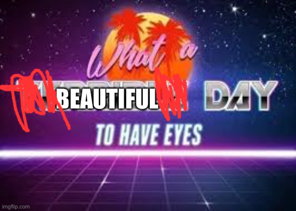 what a terrible day to have eyes. | BEAUTIFUL | image tagged in what a terrible day to have eyes | made w/ Imgflip meme maker