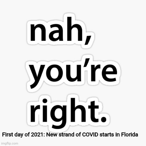 Nah you're right | First day of 2021: New strand of COVID starts in Florida | image tagged in nah you're right | made w/ Imgflip meme maker
