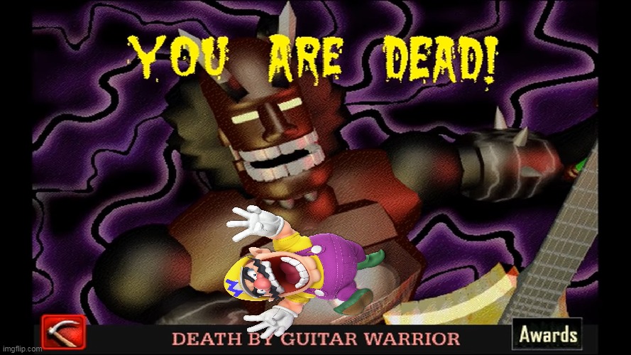 wario dies from guitat warior.mp3 | image tagged in memes,funny,total distortion,wario | made w/ Imgflip meme maker