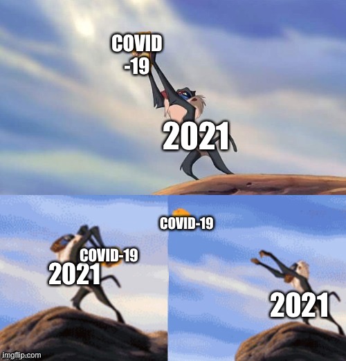 Goodbye covid hello 2021 | COVID -19; 2021; COVID-19; COVID-19; 2021; 2021 | image tagged in simba rafiki lion king | made w/ Imgflip meme maker