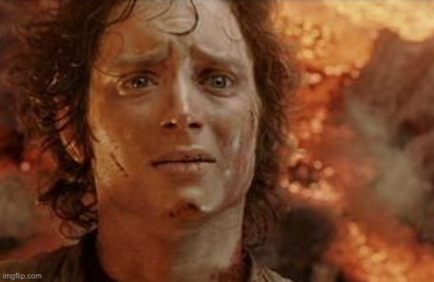 Frodo in Mt Doom | image tagged in frodo in mt doom | made w/ Imgflip meme maker
