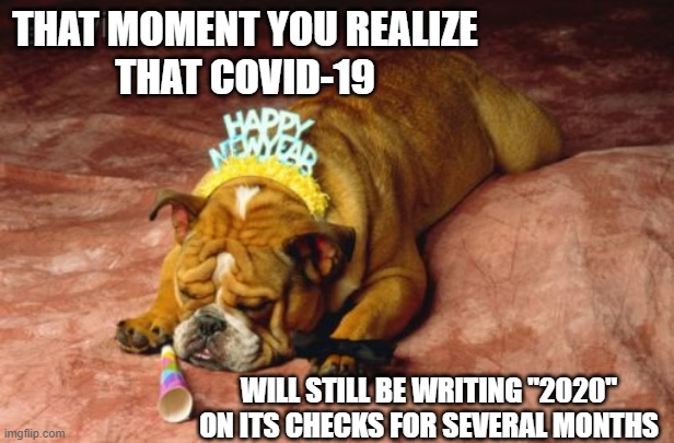 The COVID Continues, Episode 2021 | THAT MOMENT YOU REALIZE
THAT COVID-19; WILL STILL BE WRITING "2020"
ON ITS CHECKS FOR SEVERAL MONTHS | image tagged in covid-19,2021,new year,coronavirus,same shit different year,dogs | made w/ Imgflip meme maker
