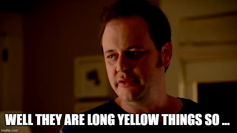 He's a guy so | WELL THEY ARE LONG YELLOW THINGS SO … | image tagged in he's a guy so | made w/ Imgflip meme maker