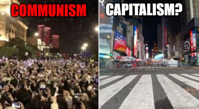 Year Of The Rat |  CAPITALISM? COMMUNISM | image tagged in wuhan,times square,new york city,new years eve 2020 | made w/ Imgflip meme maker