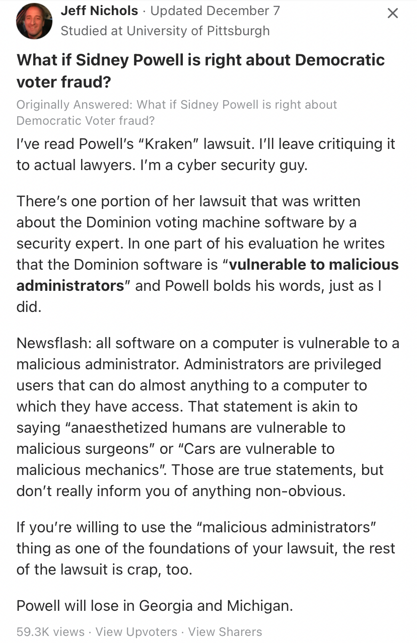 High Quality Quora Sidney Powell malicious administrators Blank Meme Template