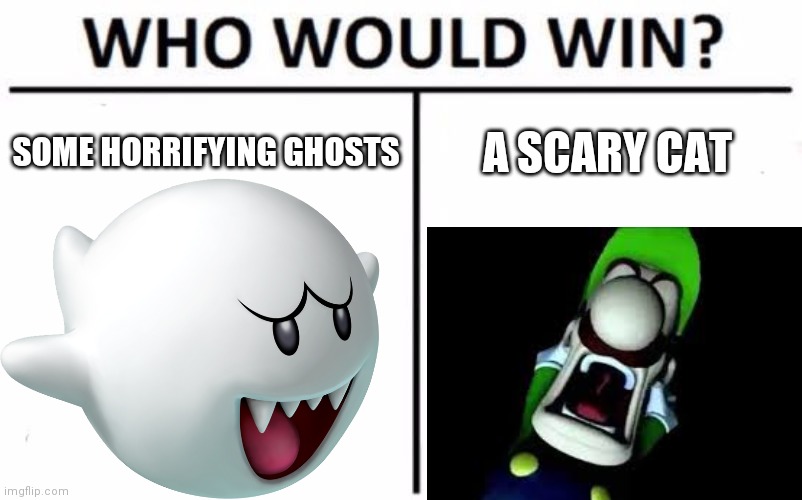Who Would Win? Meme | SOME HORRIFYING GHOSTS; A SCARY CAT | image tagged in memes,who would win | made w/ Imgflip meme maker