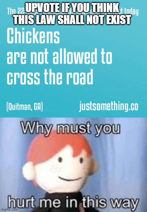 dear god | UPVOTE IF YOU THINK THIS LAW SHALL NOT EXIST | image tagged in why must you hurt me in this way,why the chicken cross the road,memes,why,excuse me what the frick,what | made w/ Imgflip meme maker