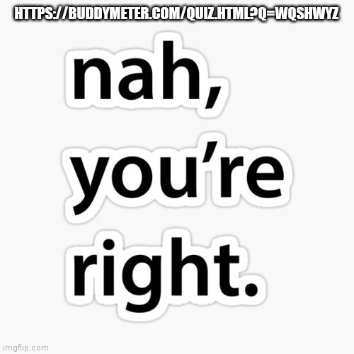 https://buddymeter.com/quiz.html?q=wQShWyz | HTTPS://BUDDYMETER.COM/QUIZ.HTML?Q=WQSHWYZ; HTTPS://BUDDYMETER.COM/QUIZ.HTML?Q=WQSHWYZ | image tagged in nah you're right | made w/ Imgflip meme maker
