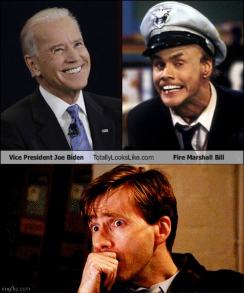 Oh no that's too much alike | image tagged in joe biden is fire marshall bill,concerned look | made w/ Imgflip meme maker