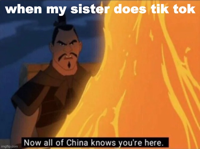 Tik Tok sux | when my sister does tik tok | image tagged in now all of china knows you're here | made w/ Imgflip meme maker
