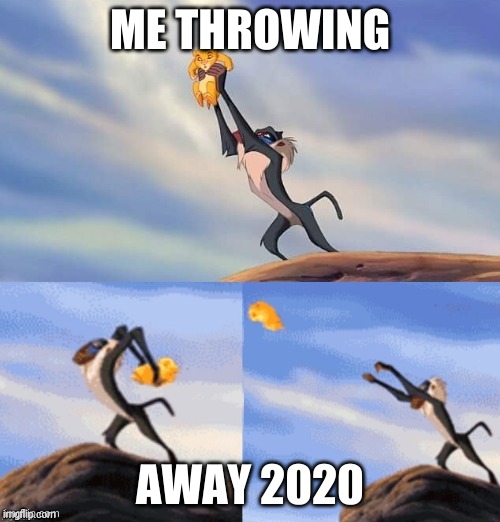 Its 2021 now my friends | ME THROWING; AWAY 2020 | image tagged in simba rafiki lion king | made w/ Imgflip meme maker