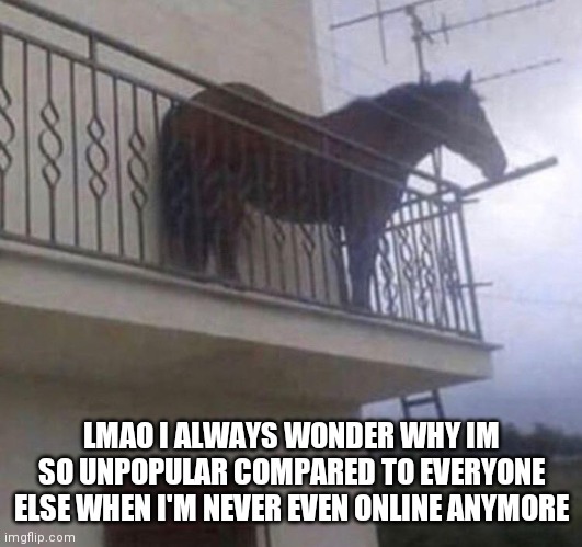 .-. | LMAO I ALWAYS WONDER WHY IM SO UNPOPULAR COMPARED TO EVERYONE ELSE WHEN I'M NEVER EVEN ONLINE ANYMORE | made w/ Imgflip meme maker