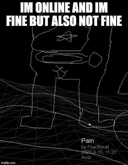 Pain | IM ONLINE AND IM FINE BUT ALSO NOT FINE | image tagged in pain | made w/ Imgflip meme maker