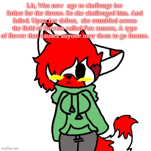 Can I get a oh yeah | Lit, Was now  age to challenge her father for the throne. So she challenged him. And failed. Upon her defeat,  she stumbled across the field of flowers called Fox tamers, A type of flower that causes anyone near them to go Insane. | image tagged in litttt | made w/ Imgflip meme maker
