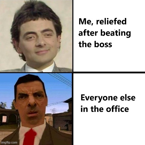 Beating the boss | image tagged in office,boss,memes,fun,funny memes,oh wow are you actually reading these tags | made w/ Imgflip meme maker