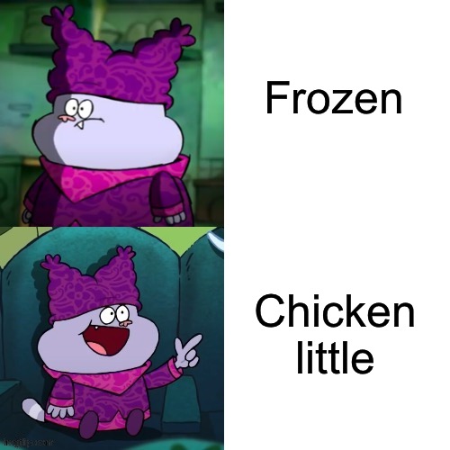 Chowder prefers Chicken little over Frozen | Frozen; Chicken little | image tagged in chowder format | made w/ Imgflip meme maker