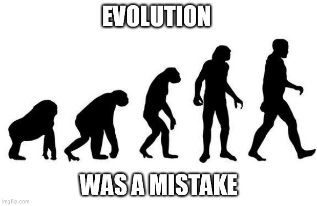 Human Evolution | EVOLUTION; WAS A MISTAKE | image tagged in human evolution | made w/ Imgflip meme maker