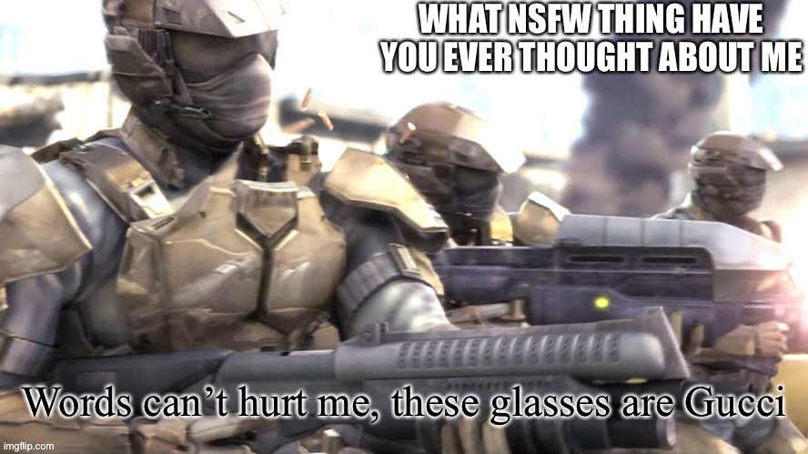 Hmmmm | WHAT NSFW THING HAVE YOU EVER THOUGHT ABOUT ME | image tagged in words can hurt me halo | made w/ Imgflip meme maker