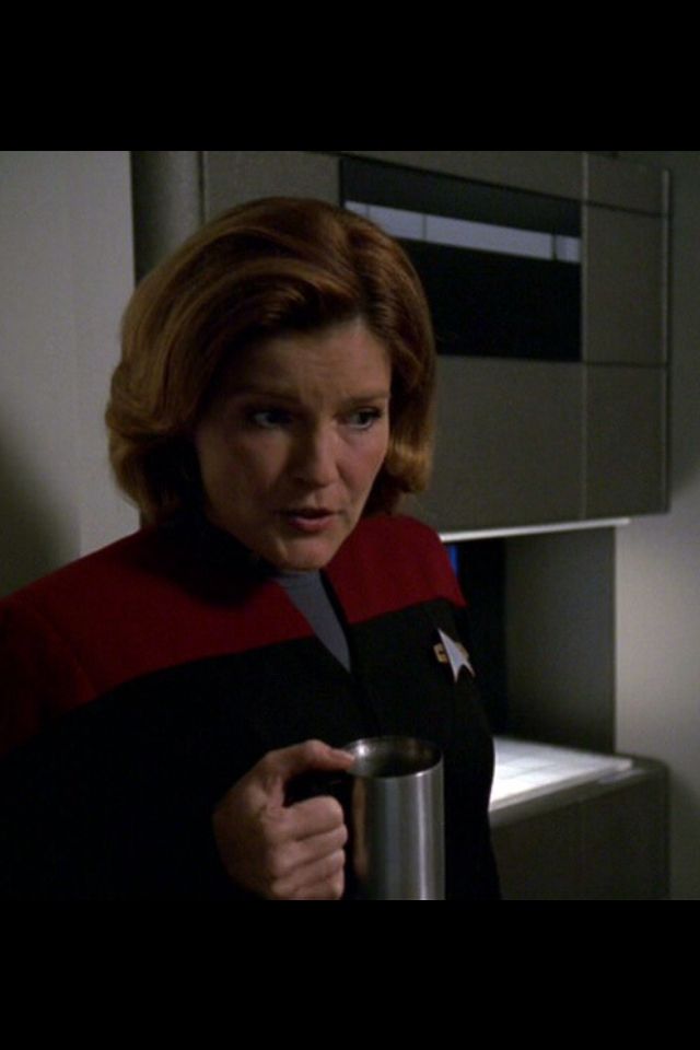 Serious Janeway drinking coffee Blank Meme Template