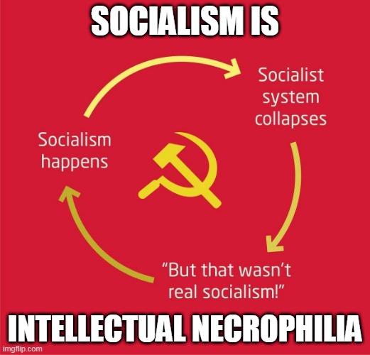 SOCIALISM IS; INTELLECTUAL NECROPHILIA | image tagged in communism socialism,socialism | made w/ Imgflip meme maker