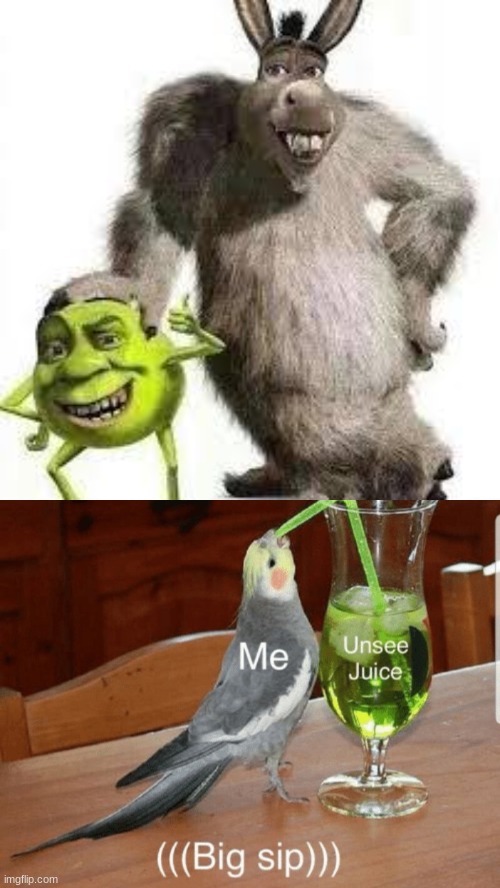 Cursed Image: Dolley and Shreck Wazowski | image tagged in unsee juice | made w/ Imgflip meme maker