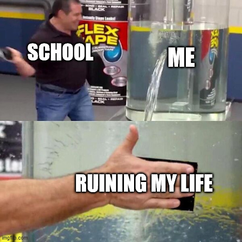 Phil Swift Slapping on Flex Tape | ME; SCHOOL; RUINING MY LIFE | image tagged in phil swift slapping on flex tape | made w/ Imgflip meme maker