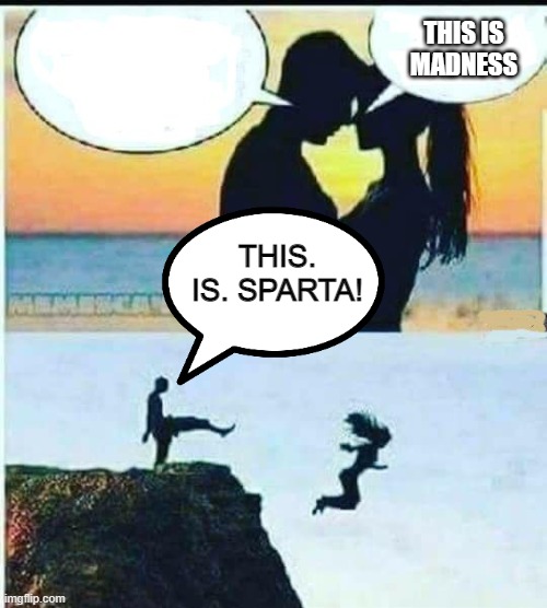 THIS. IS. SPARTAAAAAA!! | THIS IS
MADNESS; THIS. IS. SPARTA! | image tagged in i would do anything for you | made w/ Imgflip meme maker