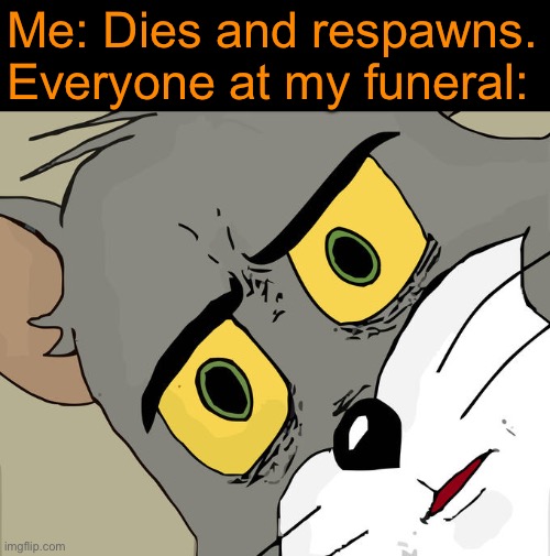 Unsettled Tom Meme | Me: Dies and respawns.
Everyone at my funeral: | image tagged in memes,unsettled tom | made w/ Imgflip meme maker