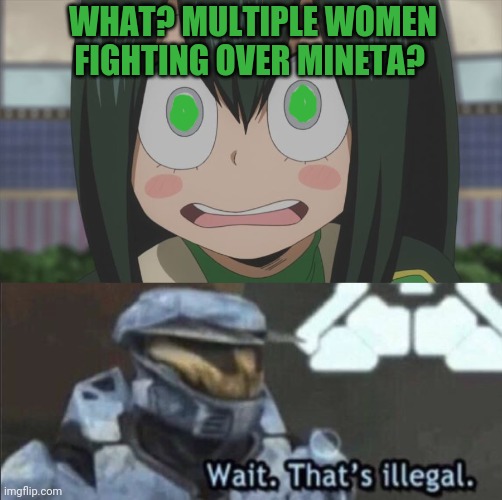 WHAT? MULTIPLE WOMEN FIGHTING OVER MINETA? | image tagged in shocked froppy,wait that s illegal | made w/ Imgflip meme maker