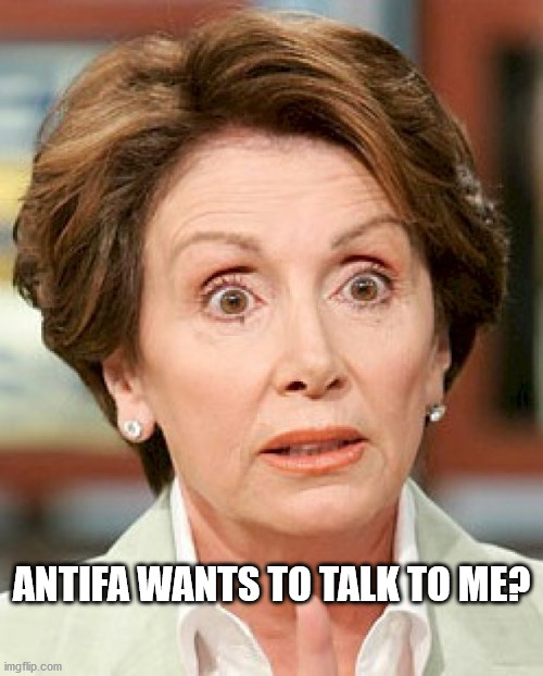 Shocked Pelosi |  ANTIFA WANTS TO TALK TO ME? | image tagged in shocked pelosi | made w/ Imgflip meme maker
