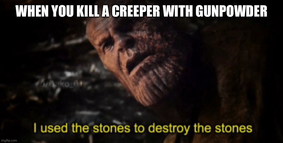 Is it just me? | WHEN YOU KILL A CREEPER WITH GUNPOWDER | image tagged in i used the stones to destroy the stones | made w/ Imgflip meme maker