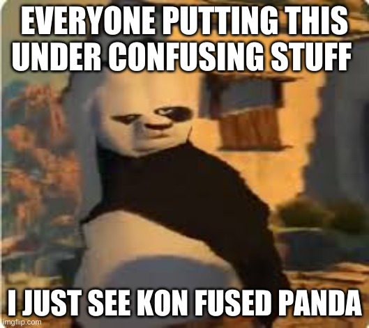 Kon fused panda | EVERYONE PUTTING THIS UNDER CONFUSING STUFF; I JUST SEE KON FUSED PANDA | image tagged in kung fu panda | made w/ Imgflip meme maker